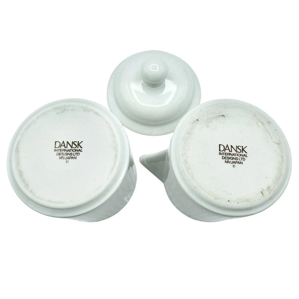 Vintage Dansk Bistro White Fluted Creamer & Lidded Sugar Bowl Set Japan 1970s